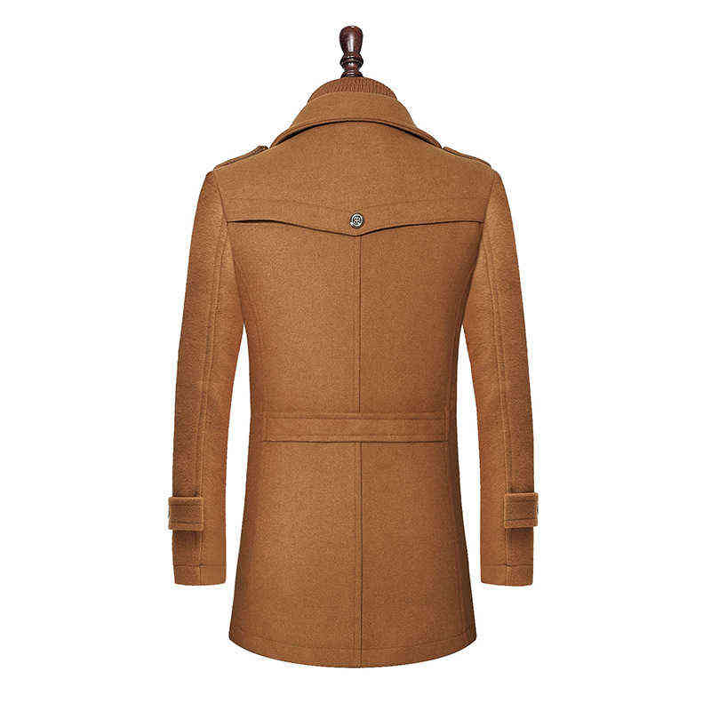 Men Woolen Blends Coats Autumn Winter Solid Color Windproof Mens Wool Overcoat Double Collar Business Casual Trench Men's Coat 211122