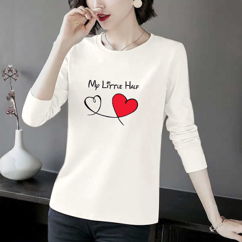 Cotton T-shirt Women Casual O Neck Long Sleeve T Shirt Female Flower Letter Print Tops Fashion Plus Size Spring Summer Tee 210526