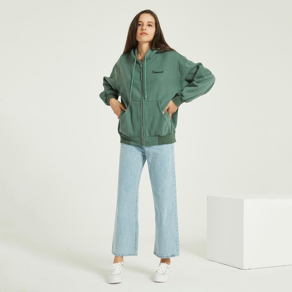 Wixra Women Zippers Sweatshirts Solid Long Sleeve Embroidery Letter Hoodies Tops Autumn Spring Basic Zip-up Tops 201204