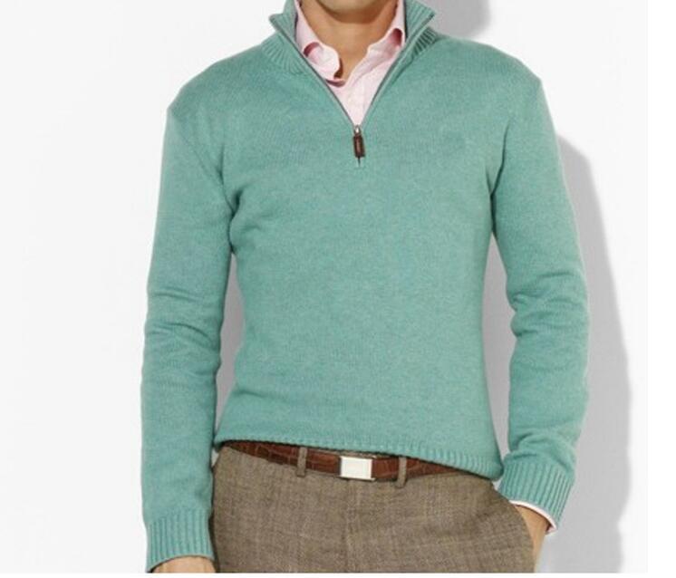 2021 new High Quality Winter Spring Men's polo small horse Stand Collar Zipper Thicken Sweater Knitwear Men's Button Flower Sweater Fashion 