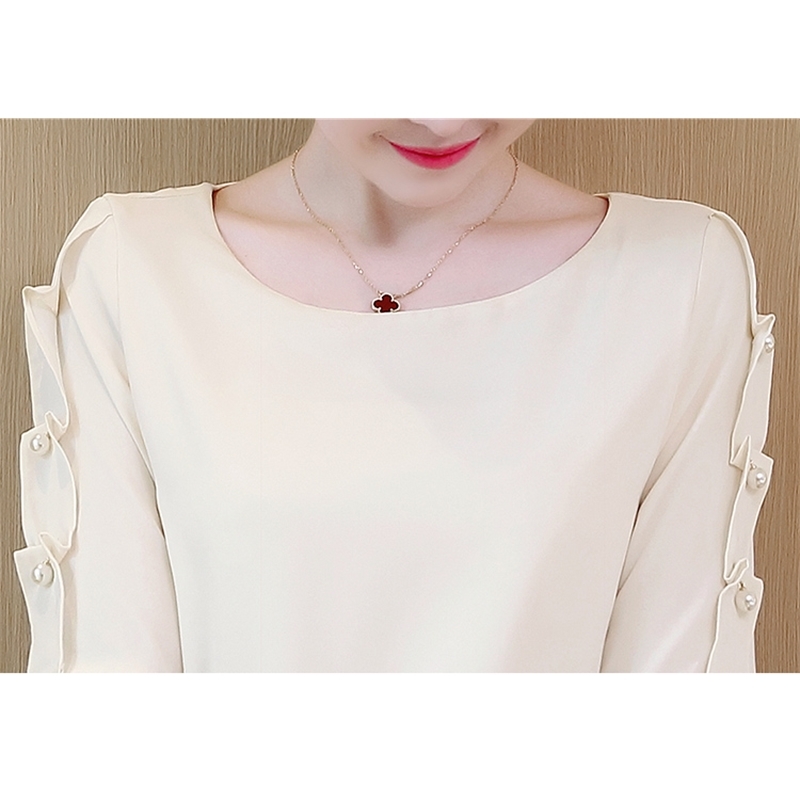 Fashion women shirt Chiffon Tops beaded Short Sleeve shirt women green and white shirt ladies tops women clothes 0744 30
