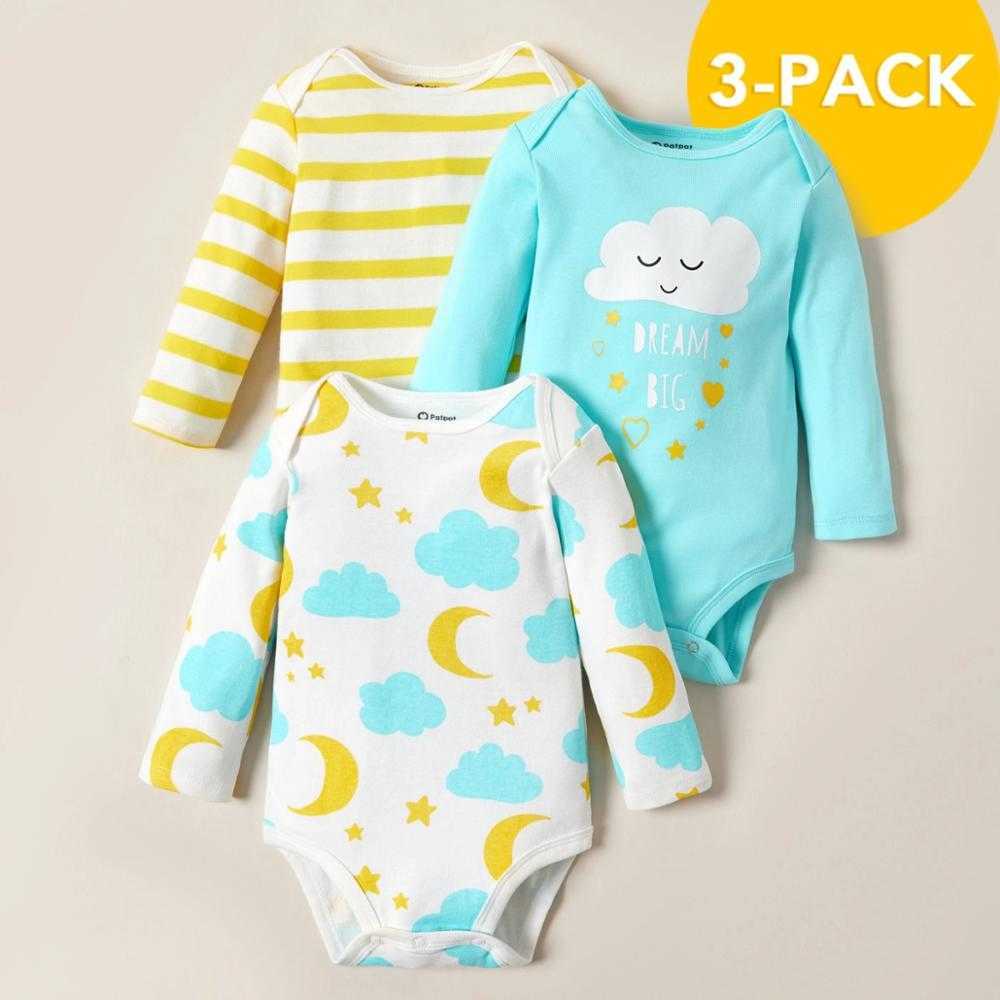 Arrival Sale Spring and Autumn 3-pack Baby Cloud Bodysuits Set Girl Boy Clothing 210528