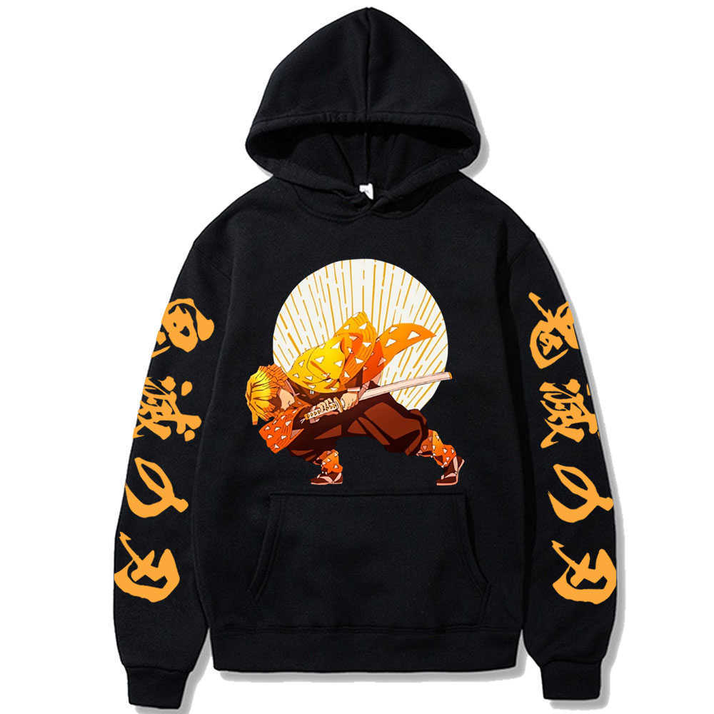 Kimetsu No Yaiba Loog Sleeve Cool Demon Slayer Agatsuma Zenitsu Women Men Casual Hoodie Simple Classic H0910