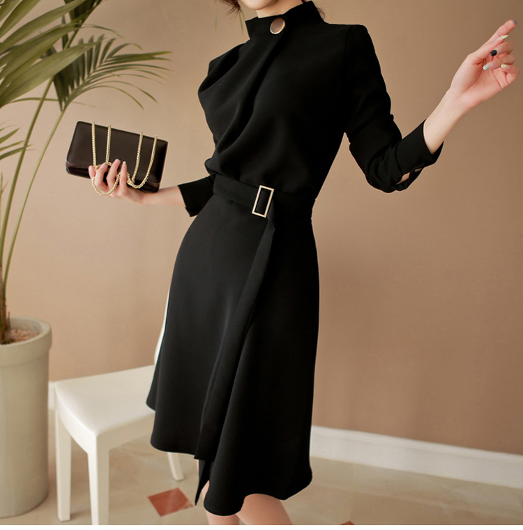 Spring Autumn long sleeve office lady korean fashion professional dress business clothes with belt solid vestidos slim outfit 210518