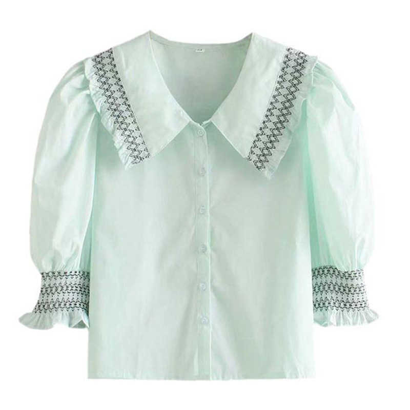 Light Green Geometric Shirred Detail Peter Pan Collar Girls School Loose Shirts Summer Puff Sleeve Women Crop Shirt 210604, Lg
Light Green Geometric Shirred Detail Peter Pan Collar Girls School Loose Shirts Summer Puff Sleeve Women Crop Shirt 210604, Lg