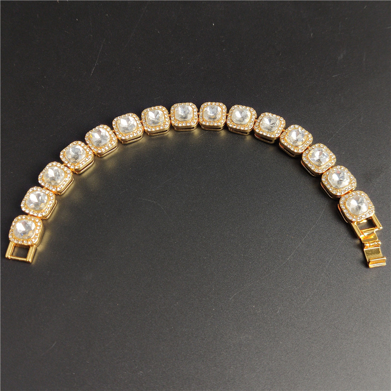 125mm Tennis Bracelet Square CZ Stone Men039s Hip Hop Jewelry Copper Material Gold Pink Color Iced Out CZ Link 8 Inch8679981