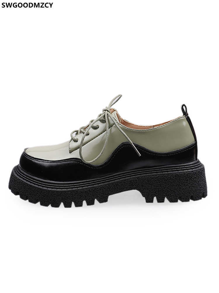 Platforms Oxford Shoes for Women 2021 Fashion Women Leather Casual Shoes Barefoot Shoes Women Chunky Heels Zapatillas De Mujer Y0907