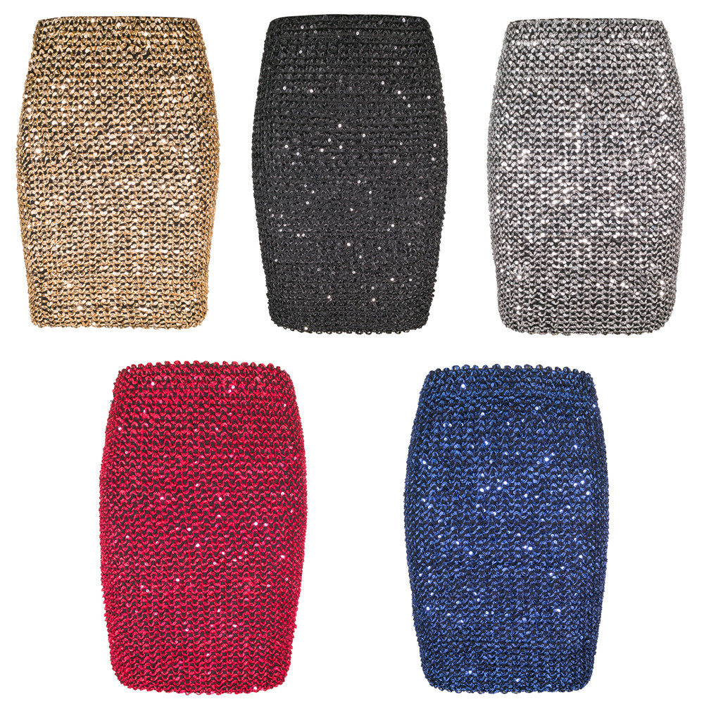 Flectit Womens Skirts Gold Sequined Mini Skirt Bodycon Pencil Skirt Short Wrap Skirt for Office Lady Party Girl Saia 210306
