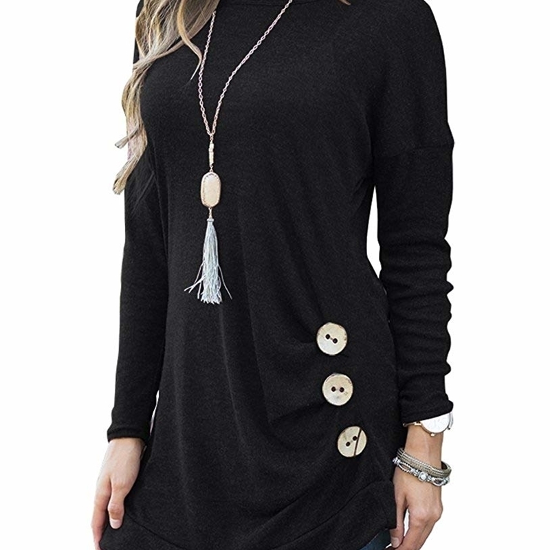 Wipalo Women Fashion Side Button Detail Plus Size TShirt O Neck Long Sleeves Casual Solid Tunic Tee Ladies Tee Top Big Size 5XL T200319