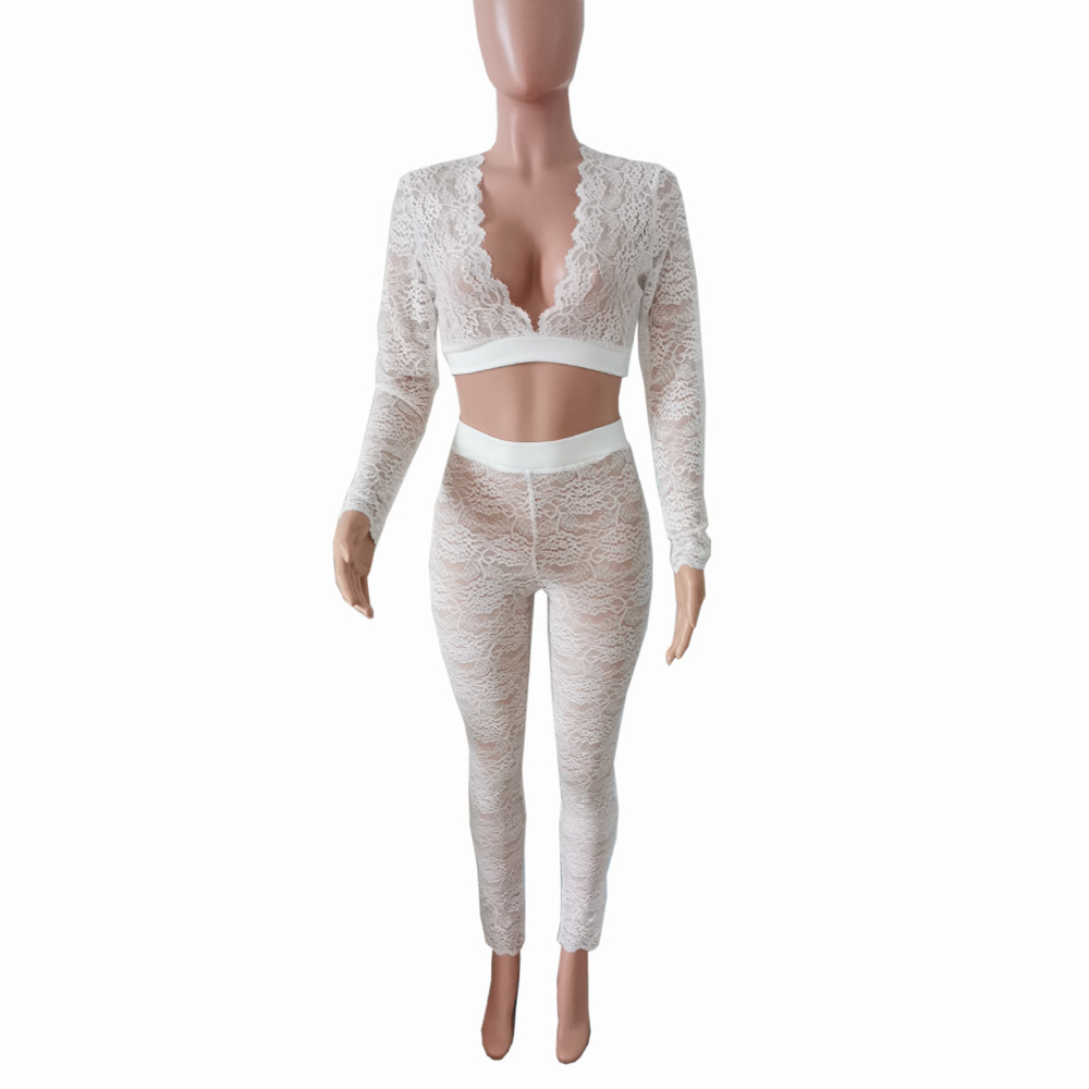 Designer 2023 elegant jumpsuits overalls for women wear sexy lace V-neck suit two piece clubwear rompers S-2XL Recommend