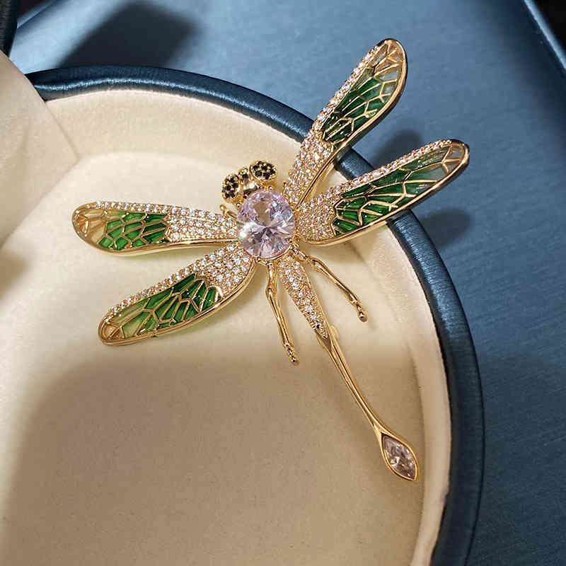Oil Dripping Insect Forest Golden Green Dragonfly Brooch Collar Pin Gorgeous Versatile Accessories Female Gift