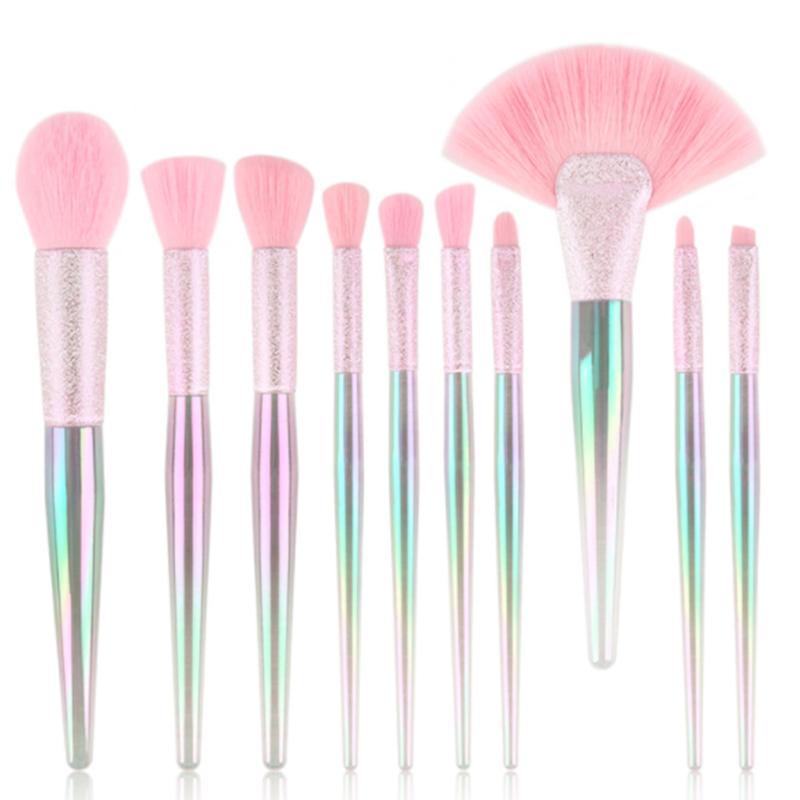 Makeup Brushes 10pcs Clear Rainbow Handle Make Up Cosmetics Eyeshadow Eyeliner Brow High Quality Brush