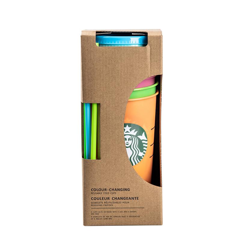 24OZ Color Change Tumblers Plastic Drinking Juice Cup With Lip And Straw Magic Coffee Mug Costom Starbucks color changing plastic cup fy4460