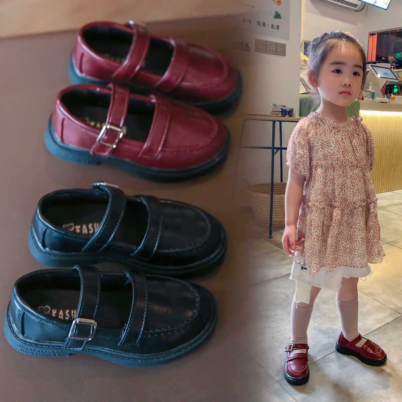Girls Leather Shoes 2021new British Style Retro Princess Single Shoes Children Shoes Kids Princess Sweet Cute for Wedding Hot X0703