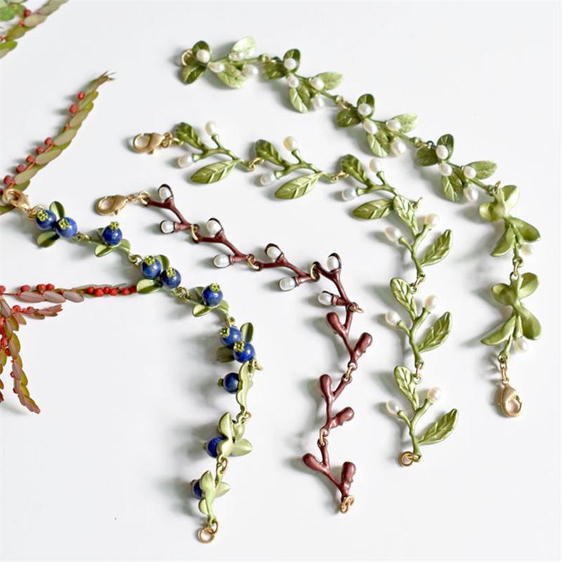 Link Chain HUANZHI Sweet Metal Plant Leaves Freshwater Pearl Fruit Blueberry Bracelet For Women Girls Party Birthday Jewelry