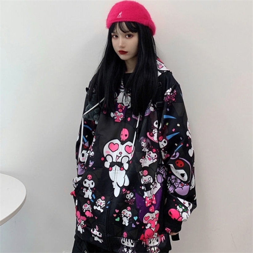 HOUZHOU Kuromi Sweatshirt Autumn Fashion Women Kawaii Anime Hoodie Vintage Long Sleeve Cute Pullover Women Black Pink Ladies Top 201212