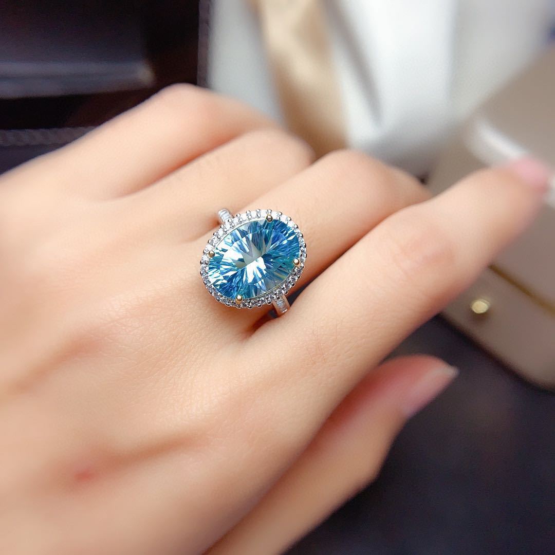 Handmade Oval 3ct Lab Aquamarine Promise ring 925 Sterling silver Engagement Wedding Band Rings for women Bridal Finger Jewelry