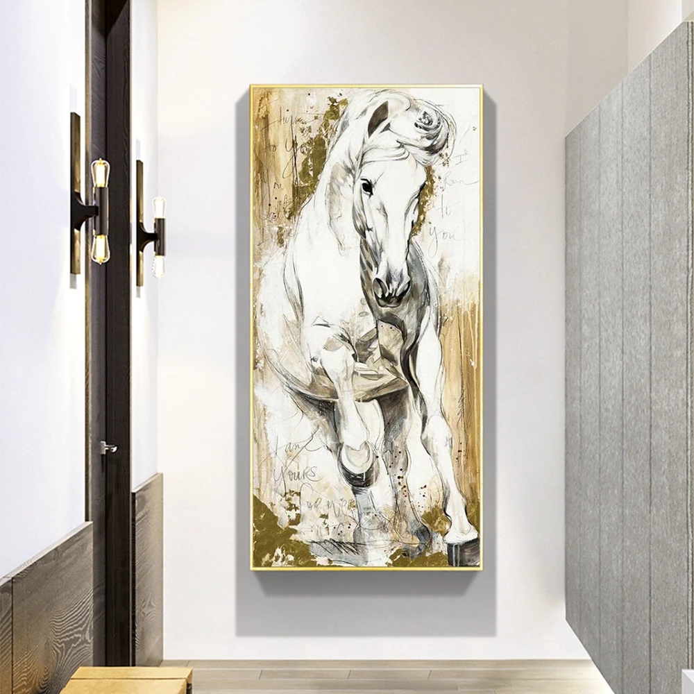 White Horse Oil Painting On Canvas Prints Animal Pictures Wall Art For Living Room Modern Home Decor Golden Cuadros No Frame