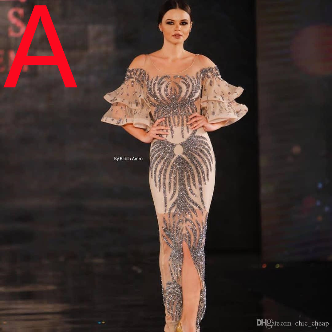 luxury sparkling crystal embellished evening dress sheer neck bejeweled prom outfit for formals and pageants