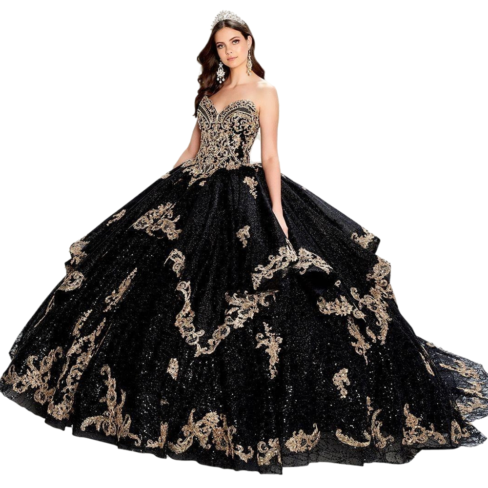 Vintage Gothic Black Quinceanera Dresses 2022 Gold Lace Appliques Beaded Ball Gown Shiny Sequins Lady Brithday Party Dress Long 15 16 Years Girls Gown