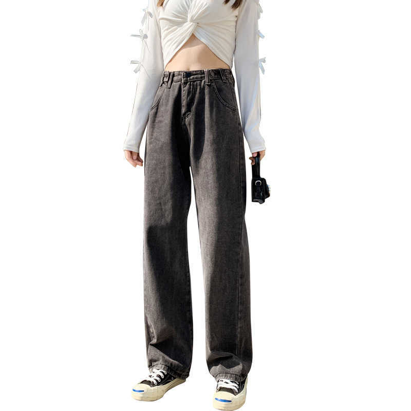 Straight high waist jeans woman denim pants Full Length trousers clothing plus size black korean fashion streetwear 210809