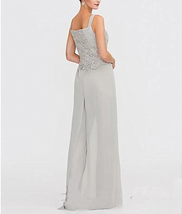 2021 Elegant Chiffon Mother Of The Bride Pants Suit With Short Lace Jacket Cheap Wedding Guest Dresses Women Beach Country Formal Party Wear