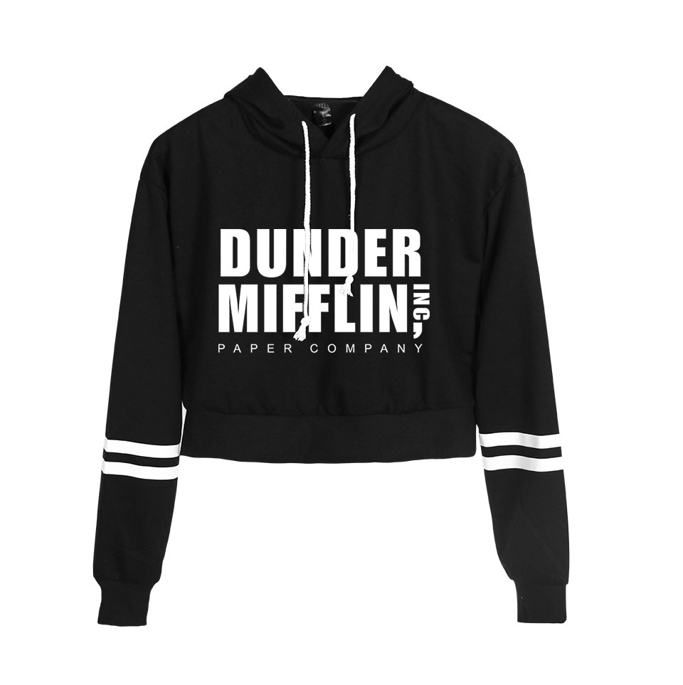 The Office TV Show Dunder Mifflin Long Sleeve Cropped Hoodies Women Hooded Pullover Crop Top Girls Casual Streetwear Clothes T200525