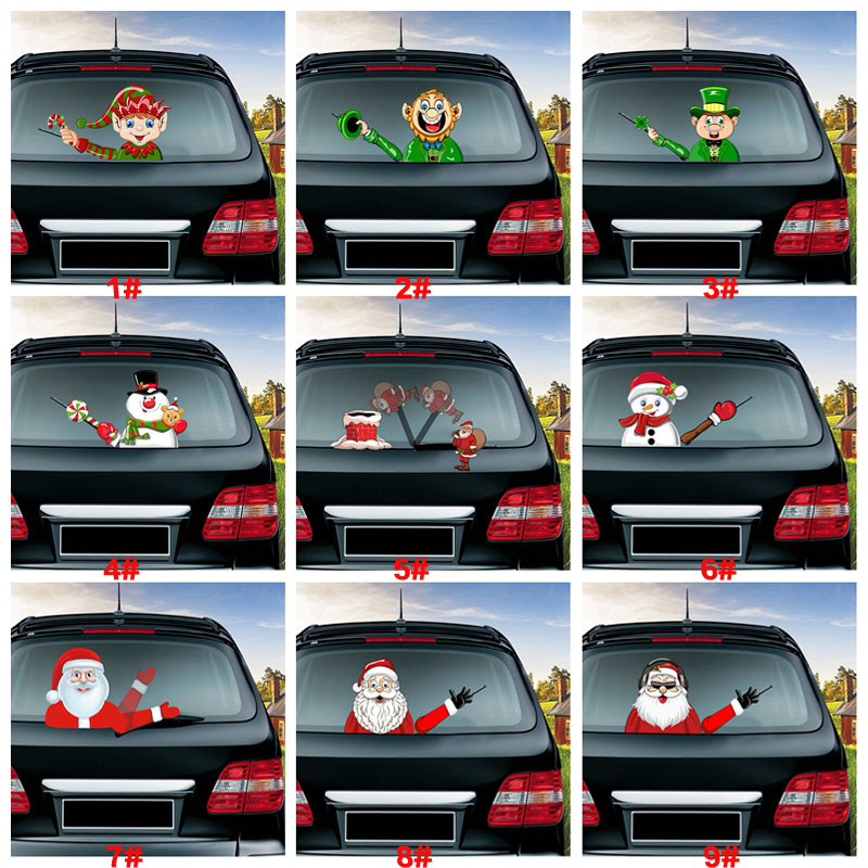 Series Magic Christmas Waving Santa Claus Elk Xmas Windshield Sticker Car Rear Windscreen Wiper Stickers VT1623 Free shipping