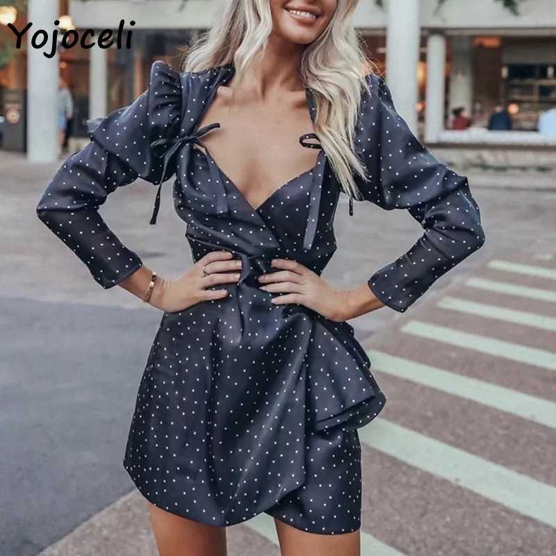 Yojoceli dot print bow dres long sleeve wrap style French lady streetwear mini 210609, Black
Yojoceli dot print bow dres long sleeve wrap style French lady streetwear mini 210609, Black