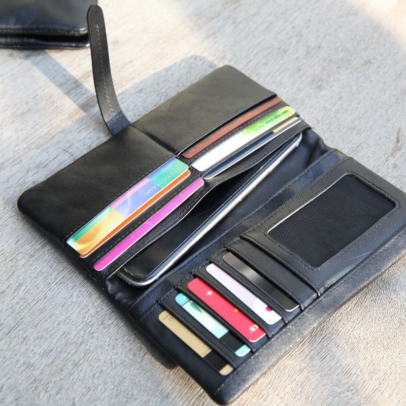 Multipurpose Men's Genuine Leather Wallet - Designer Belted Money Bag with Phone Slot