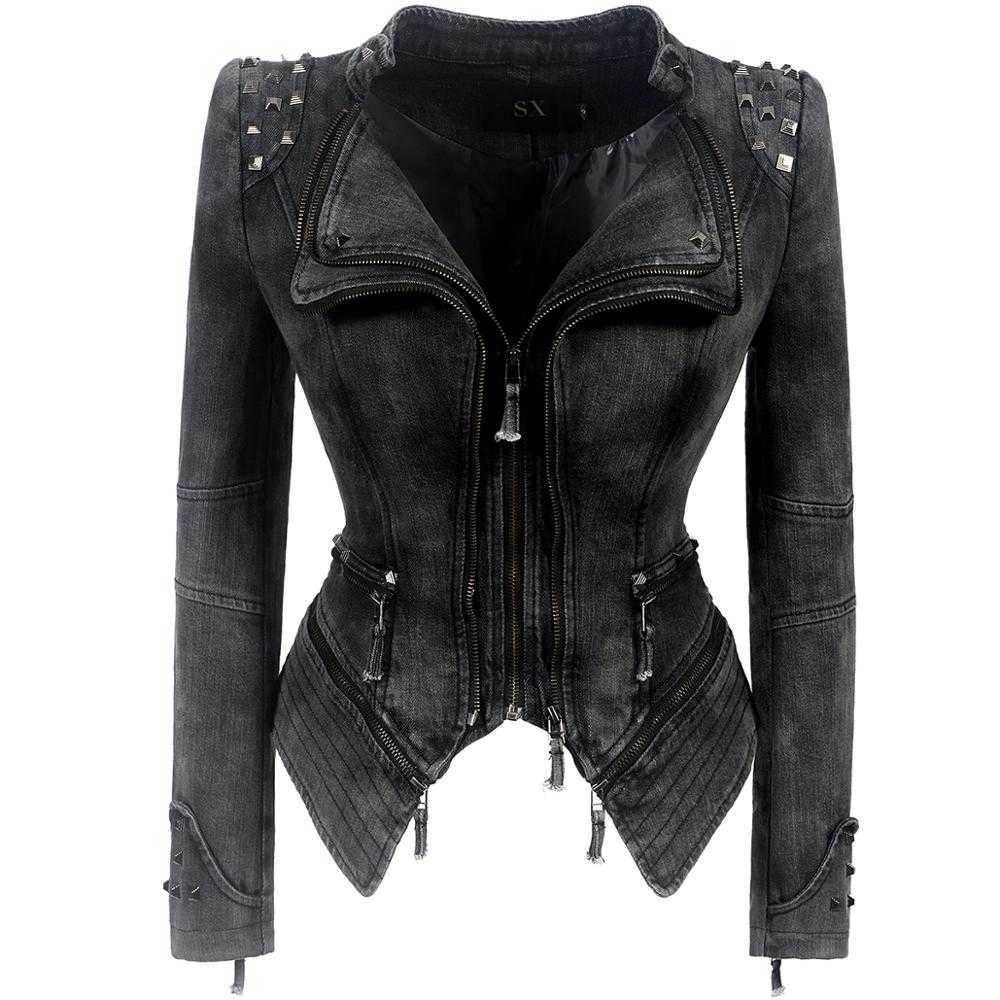 SX Gothic Gray PUNK Rivet Jackets Women Denim Jacket Spring Winter Zipper Motorcycle Outerwear Y0827, White
SX Gothic Gray PUNK Rivet Jackets Women Denim Jacket Spring Winter Zipper Motorcycle Outerwear Y0827, White