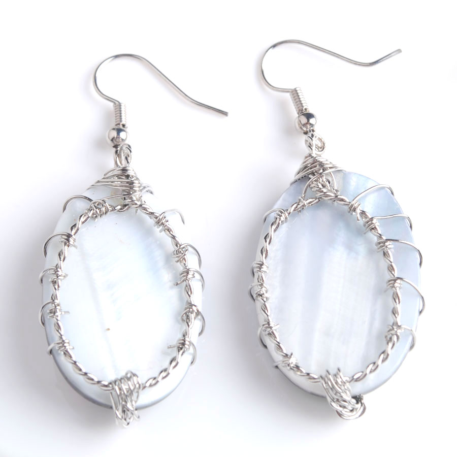 WOJIAER Natural Abalone Shell Pearl Dangle Earrings Women's Tree of Life Oval Drop Earring Cute Gifts Charm Jewelry BV907