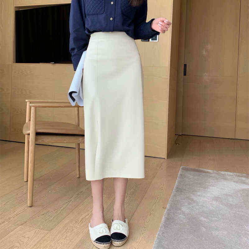 Seoulish Autumn Winter PU Leather Women's Long Skirt High Wasit Skirt Female Straight Side Split A-line Pencil Skirts 211119