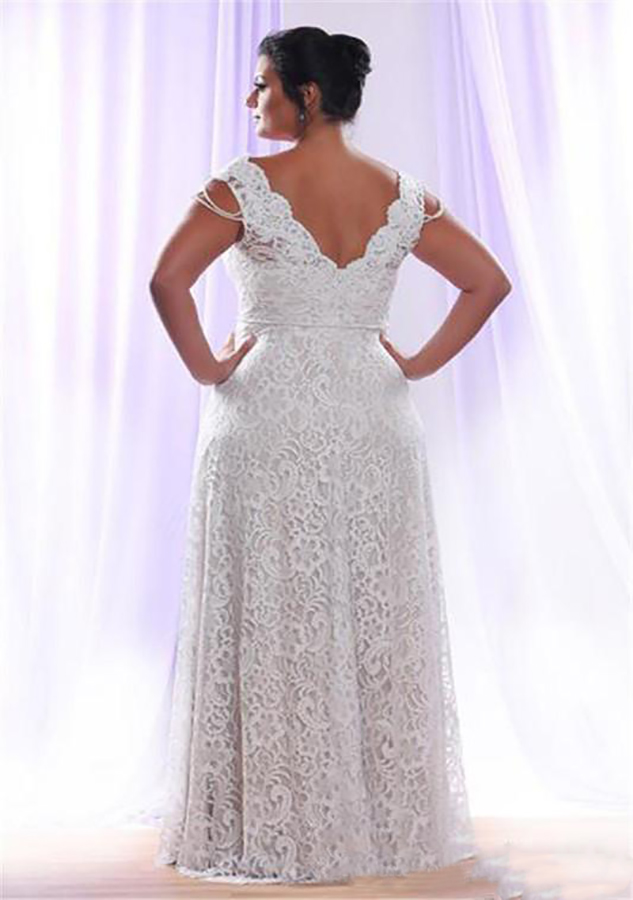 Cheap Plus Size Full Lace evening formal dresses With Removable Long Sleeves V Neck Bridal Gowns Floor Length A Line prom gown