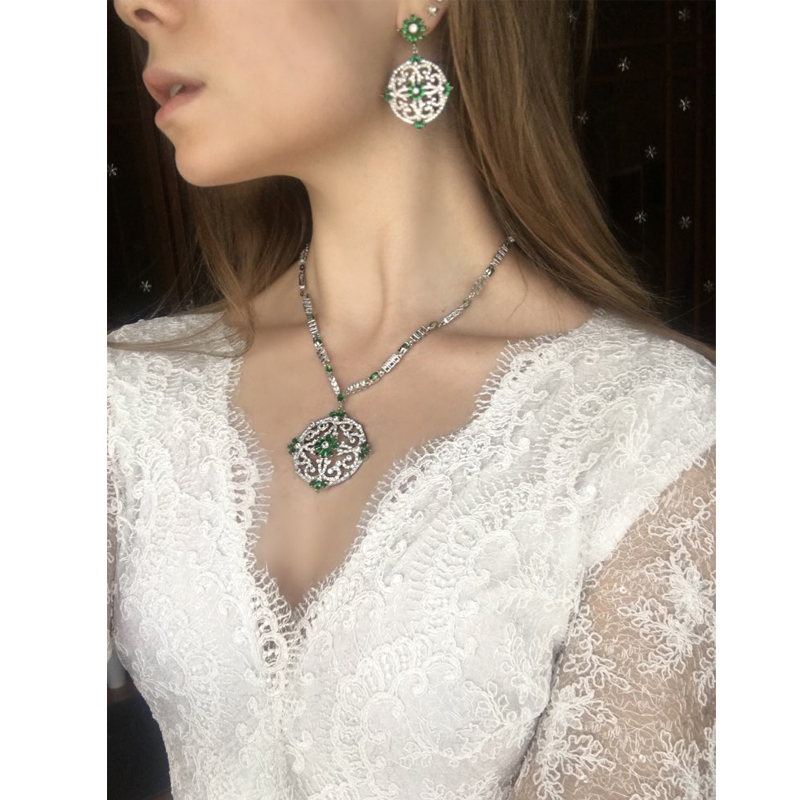 CWWZircons Vintage African Multi Color Cubic Zirconia Wedding Big Long Drop Necklace and Earrings Bridal Jewellery Set T105 CX200808