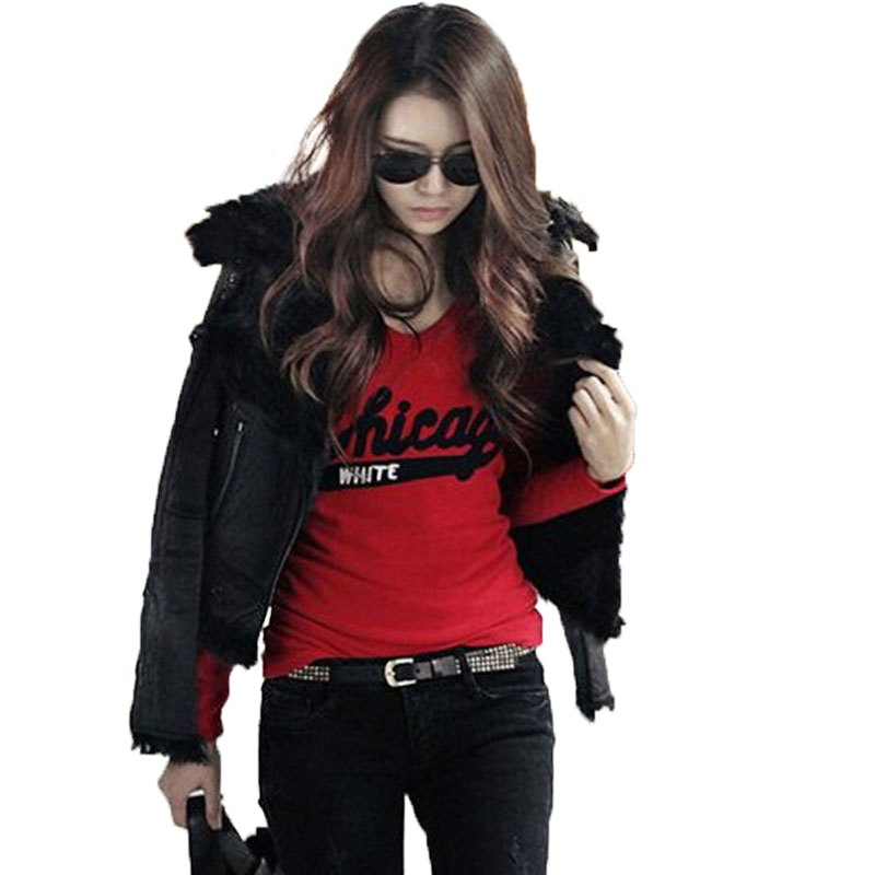 Red Women's t-shirts Korean Fashion Style Clothes Women 2021 Long Sleeve Slim V Neck T shirt for Women Casual Tops Female Tshirt 210302