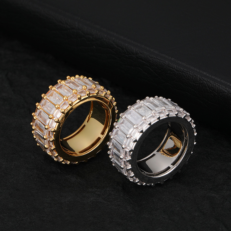 New Fashion Hip Hop Iced Out Finger Ring Baguette Square Cubic Zirdonia Rock Punk Bling Rings High Quality AAA Zircon Hiphop Charm Jewelry Party Gifts