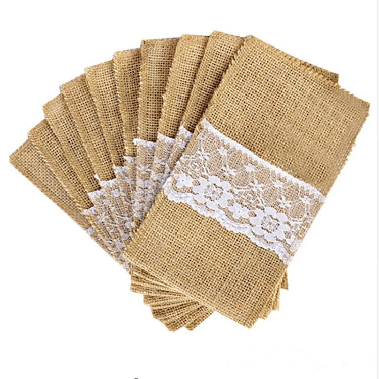 50pcs Burlap Cutlery Pocket Jute Pouch Rustic Wedding Decor Travel Wedding Decoration Table Centerpieces2350386