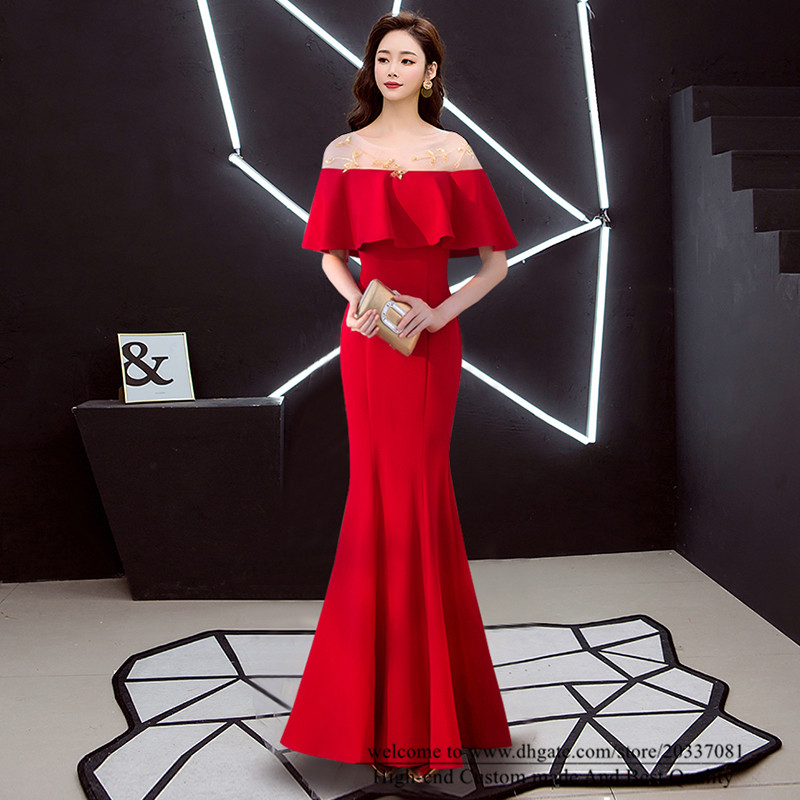 Sweety Sexy Red Mermaid Formal Evening Dresses 2021 Ruffles Satin Lace Up Prom Party Gowns E42