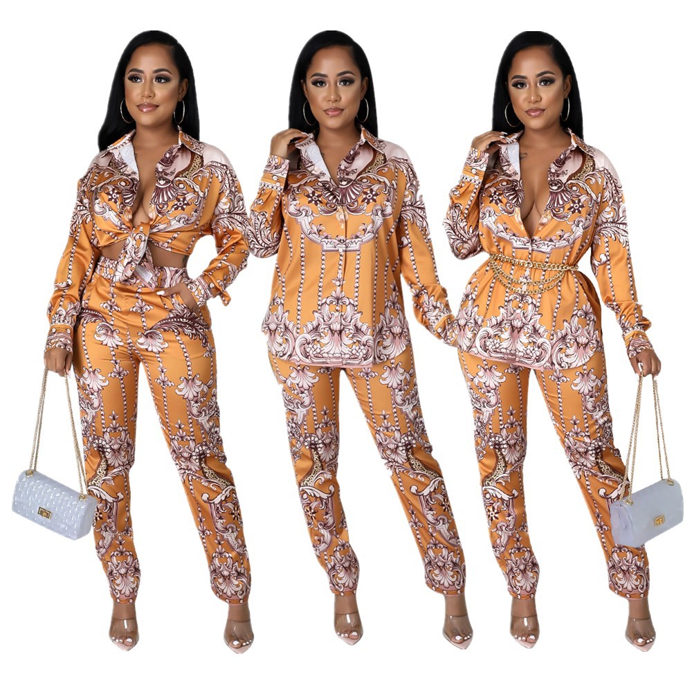 Free Ship Women Fashion Vintage Print Lapel Neck Two Piece Pants Casual Long Sleeve Shirt and Bottoms Set Lady Outfits, Yellow
Free Ship Women Fashion Vintage Print Lapel Neck Two Piece Pants Casual Long Sleeve Shirt and Bottoms Set Lady Outfits, Yellow