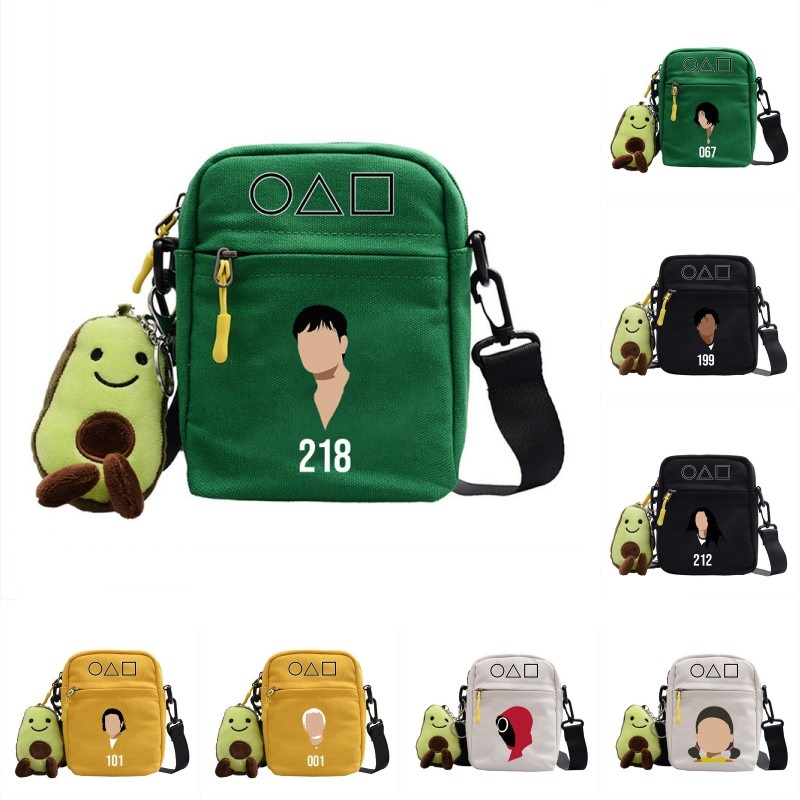 Squid Game Cosplay Single Shoulder Bag Canvas Messenger Backpack Small Square Bags Doll Pendant
Squid Game Cosplay Single Shoulder Bag Canvas Messenger Backpack Small Square Bags Doll Pendant
