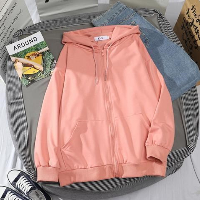 Zip Up Hoodies Women Long Sleeve Basic Sweatshirts 201102