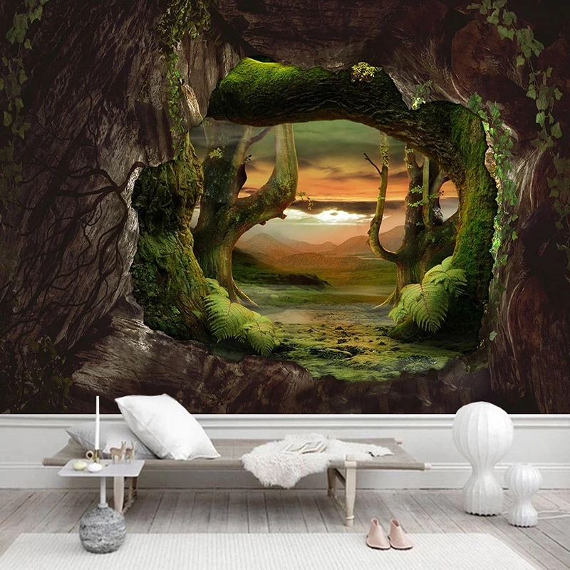 Custom 3D Photo Wallpaper Cave Stone Primitive Forest Large Mural Living Room Bedroom Wall Decor Waterproof