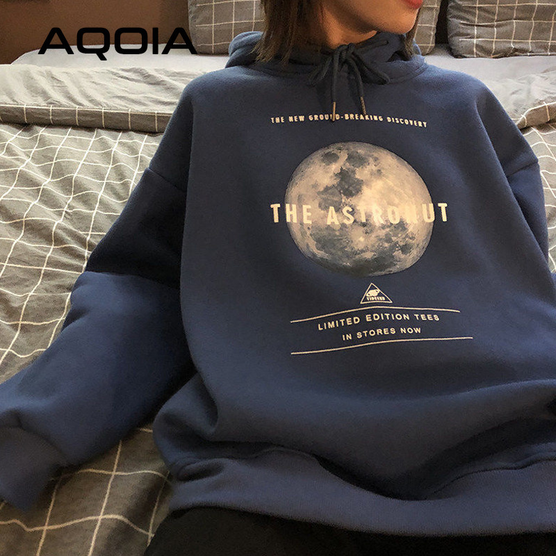 Streetwear Earth printing Loose womens Hoodies Sweatshirt oversize Women sweatshirt Autumn INS Fashion Female Hoodies 201102