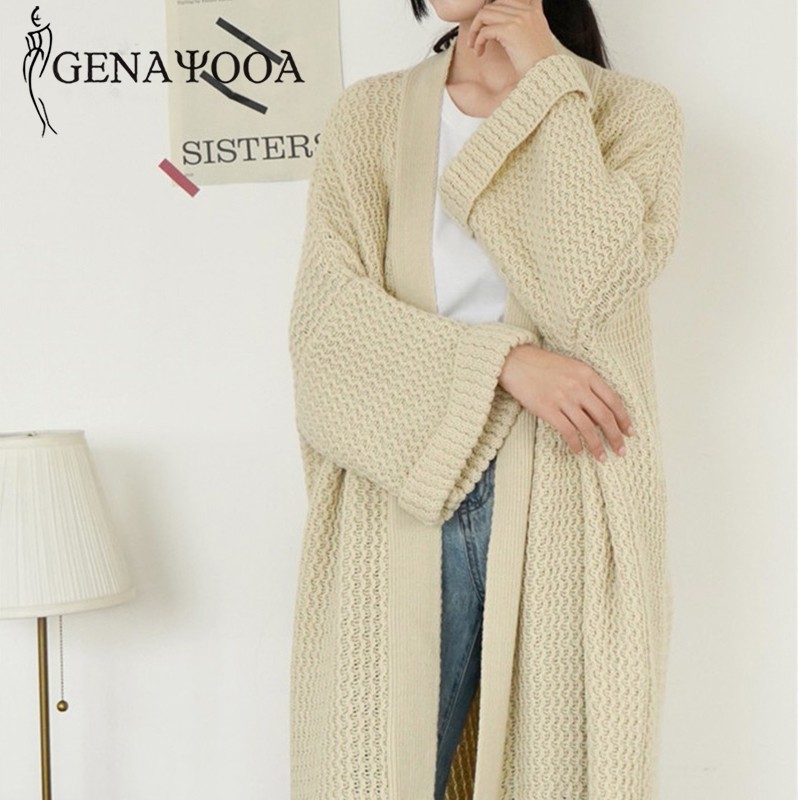 Genayooa Casual Cardigans Long Sweater Women Long Sleeve Knit Cardigan Oversized Solid Loose Cardigan Coat Women Korean Winter 210218