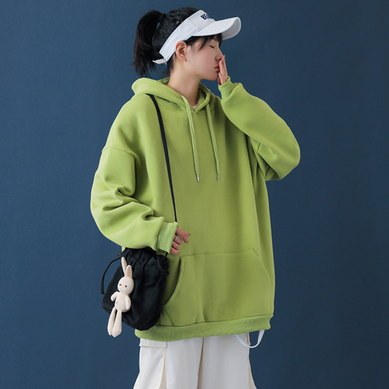 Winter Oversize Hoodies Women Loose Pocket Hooded Thicken Warm Solid Color Hoodie Long Sleeve Sweatshirts Lady Plus size Tops 201212