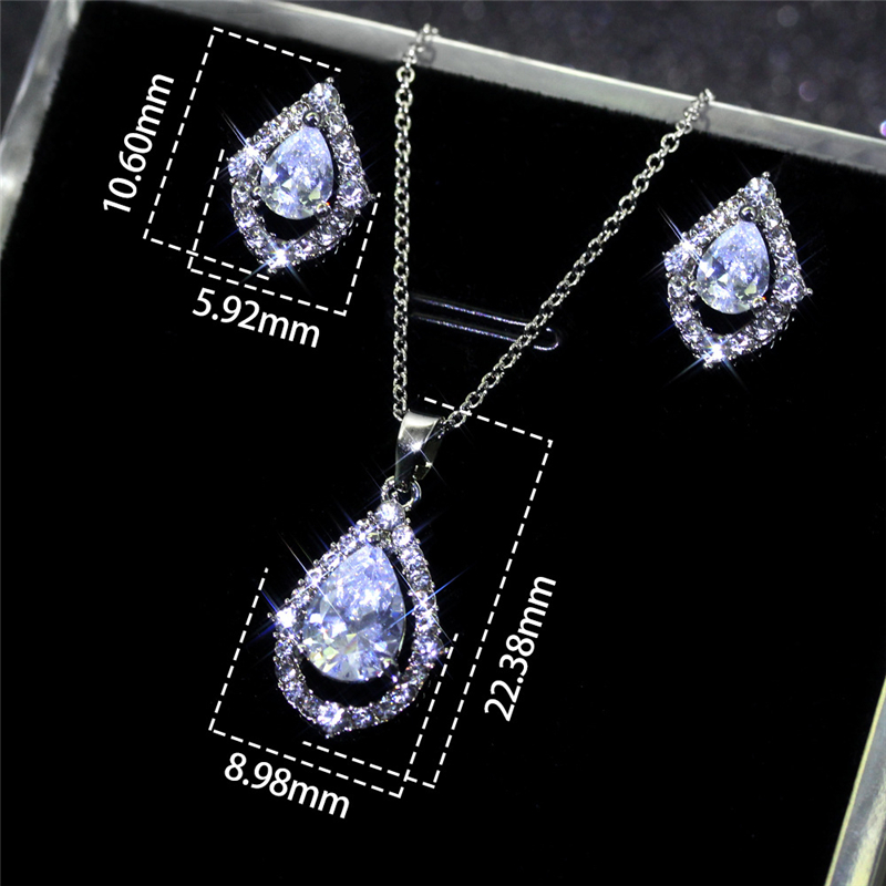 Iced Out Necklace Earrings Sets Cubic Zirconia Crystal Rhinestone Waterdrop Pendant Wedding Jewelry Set for Women Girls Bridal Bridesmaids