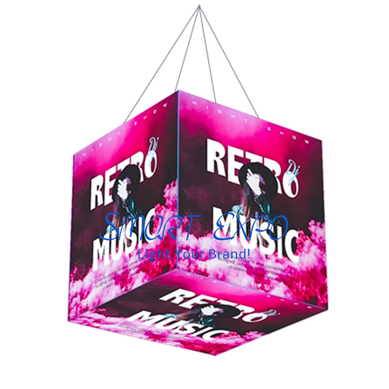 3ft Overhead Cubic Hang Banner Advertising Display for Trade Show with Sides and Bottom Fabric Printing Graphics Portable Carry Bag