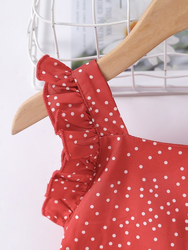 Toddler Girls Polka Dot Shirred Back Ruffle Dress SHE