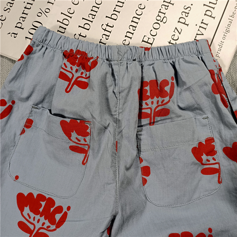 Summer new boys and girls children's and children's shorts, splash ink puppy cherry print cotton shorts pocket elastic shor 210308